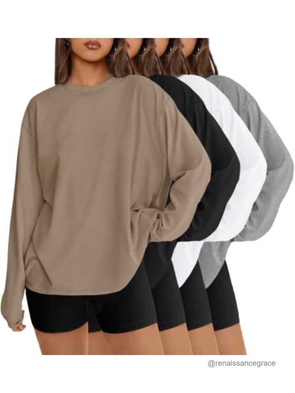 Womens Long Sleeve Oversized T Shirts 4 Pack Workout Tops Drop Shoulder